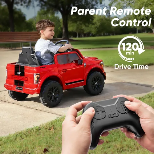 Vista 4 de Hikiddo Ford Shelby F-150 - Camión con licencia para niños, automóvil eléctrico de 12 V para niños de 3 a 6 años con control remoto, color rojo