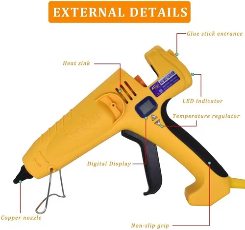 Vista 7 de Pistola de pegamento caliente profesional de tamaño completo de 500 vatios de alta temperatura, industrial, resistente, pistola de pegamento