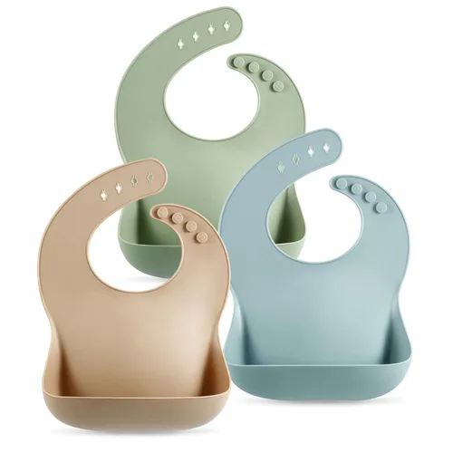 Vista 2 de PandaEar Juego de 3 baberos de silicona para bebés y 6 cucharas de silicona para bebés