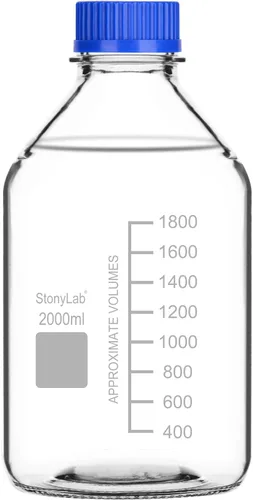Vista 11 de stonylab Botellas de almacenamiento graduadas con tapa de rosca GL45, 8.5 fl oz de vidrio de borosilicato, botellas redondas de almacenamiento
