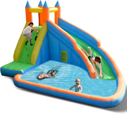 Vista 11 de Costzon - Gorila hinchable para piscina de agua con tobogán largo, pared de escalada, incluye bolsa de transporte Oxford, kit de reparación