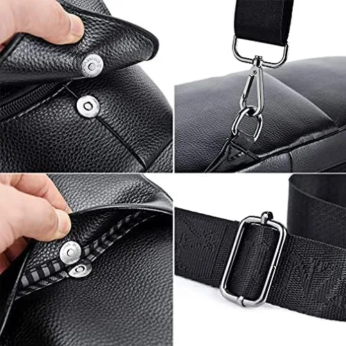 Vista 3 de Mochila de cuero Hebetag estilo bandolera para hombres y mujeres, mochila cruzada para viajes al aire libre y campamento