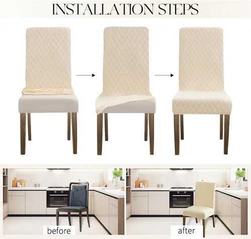 Vista 5 de MOSAYT Juego de 2 fundas para sillas de comedor 100% impermeables, súper ajuste elástico jacquard Parson, fundas extraíbles y lavables para sillas