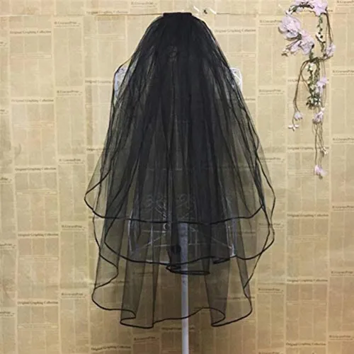 Vista 4 de CENAST Velos cortos de boda para mujer con peine de 3 niveles para Halloween, tul velo de novia