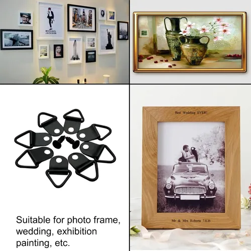 Vista 6 de Ganchos de acero para colgar fotos con anillos triangulares pequeños con tornillos, marcos de fotos, soluciones para colgar cuadros de relojes