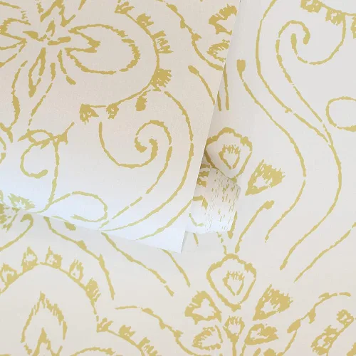 Vista 7 de Tempaper Yellow Pacific Wave Damask - Papel tapiz removible para despegar y pegar, 20.5 pulgadas x 16.5 pies, fabricado en los Estados Unidos