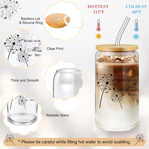 Vista 3 de Sieral Regalos para amantes de la música para mujeres, regalos para profesores de música, taza de cristal, bolsa musical con cremallera, llavero