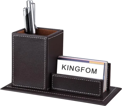 Vista 14 de KINGFOM Organizador de escritorio para suministros de oficina, caja de almacenamiento de piel sintética, 4 compartimentos divididos para bolígrafos