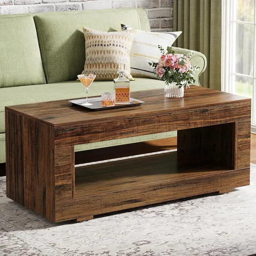 Vista 8 de Tribesigns Mesa de centro de madera para sala de estar, mesa de centro moderna de granja de 43.3 pulgadas con almacenamiento, mesa central