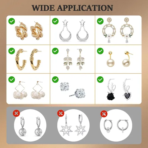Vista 11 de Parte trasera de aretes para orejas caídas, de silicona de oro de 18 quilates, adecuadas para aretes y aretes pesados, transparentes