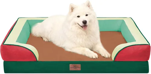 Vista 82 de Comfort Expression - Cama ortopédica para perros medianos, 28 x 19 pulgadas, cama impermeable y de apoyo de espuma con cojines removibles, sofá
