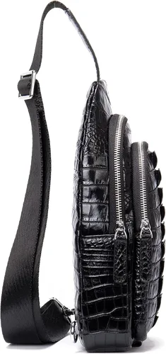 Vista 2 de Bolso de piel de cocodrilo bolso fresco del hombre bolsas una mochila del hombro para hombres y mujeres negro S