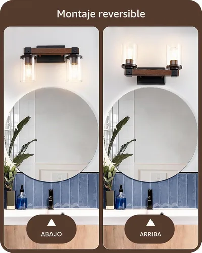Vista 4 de EDISHINE Apliques de pared de madera pintados de 2 luces, lámpara