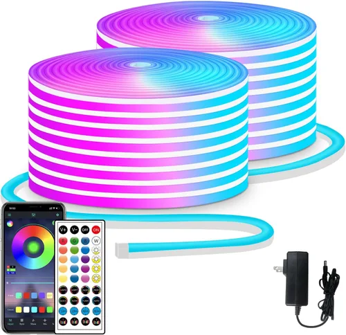 Vista 8 de segrass Luces de Cuerda LED de Neón RGB DC24V de 16.4 pies con Control Remoto/APP, Impermeables, Flexibles, Multicolor, Estilo Moderno
