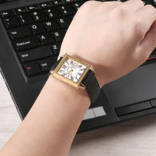 Vista 6 de BERNY Relojes cuadrados para hombre reloj de cuarzo rectangular calendario correa de cuero