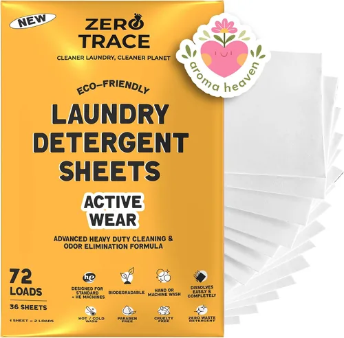 Vista 9 de Zero Trace Hojas de detergente para ropa totalmente natural, ecológicas, jabón de lavandería, detergente para ropa activa de viaje