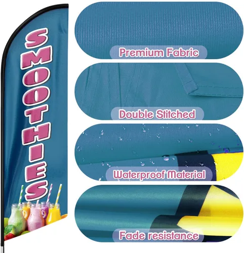 Vista 3 de Smoothies Swooper - Bandera de plumas para batidos, letrero publicitario de plumas para negocios de batidos, 8 pies