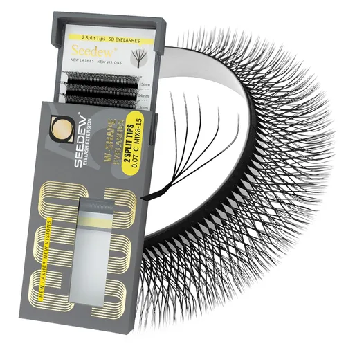 Vista 34 de Extensiones de pestañas 3D, rizo LU/M de 0.003 in, MIX8-0.591 in, 12 filas por bandeja, tallo plano en forma de W, injerto de pestañas natural PBT