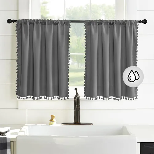 Vista 13 de KGORGE Cortinas opacas para sala de estar, aislamiento térmico, cortinas insonorizadas y cortinas estilo rústico estilo bohemio para cocina
