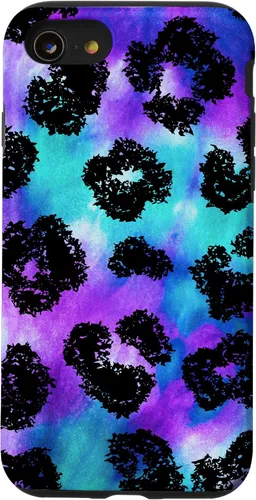 Vista 18 de iPhone 16 Purple Turquoise Black Leopard Tie Dye Print Cheetah Pattern Case