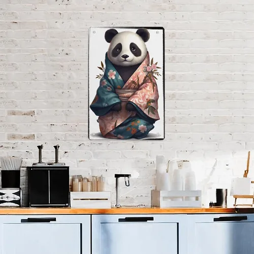 Vista 7 de AMOGHASIDDHI Cartel de metal con diseño de panda lindo panda en kimono, póster de metal vintage de aluminio de 8 x 12 pulgadas, letrero de pintura