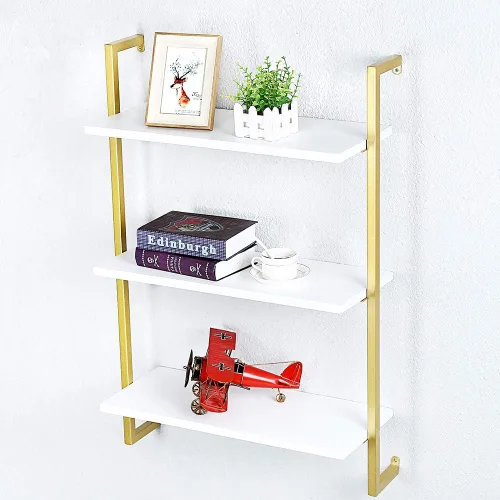 Vista 6 de Estante de pared de metal industrial, estantes flotantes montados en la pared, estantes de libros de madera real de 24 pulgadas, estantes de pared