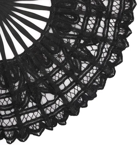 Vista 4 de BABEYOND - Abanico plegable de encaje de algodón con bordado, abanico de mano nupcial con astas de bambú para decoración de boda, baile y fiesta