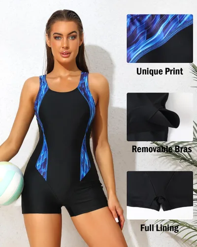 Vista 5 de beautyin Traje de baño deportivo de una pieza con espalda cruzada para mujer