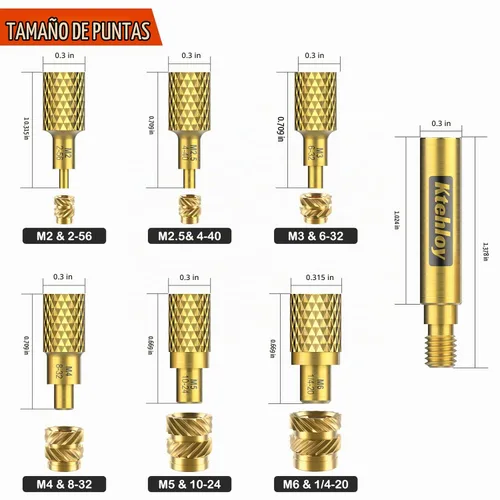 Vista 6 de 513 insertos roscados métricos con puntas de inserción de calor, M2 M2.5 M3 M4 M5 M6 Rosca hembra Kit surtido de tuercas moleteadas para plástico