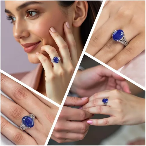 Vista 7 de Shop LC Lapis Lazuli Birthstone Promise Ring for Women, Stainless Steel
