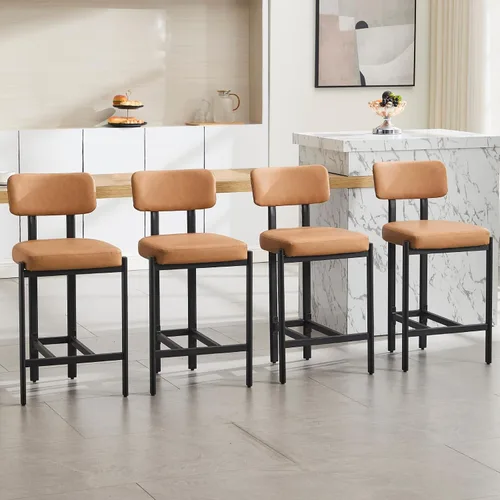 Vista 12 de DUOMAY Juego de 2 taburetes modernos de piel sintética, tapizados de 26 pulgadas de altura de asiento bajos con patas de metal negro, taburetes