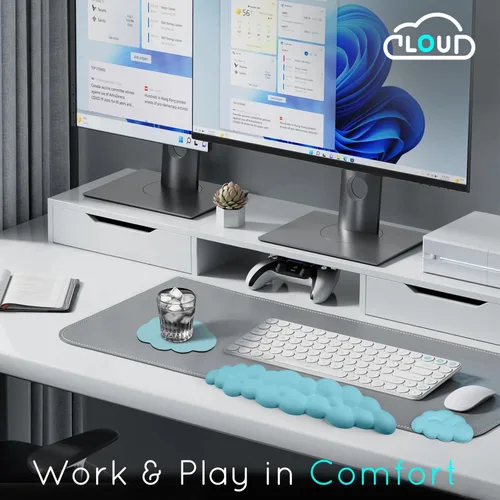 Vista 5 de Reposamuñecas Cloud para teclado y mouse de computadora - Soporte ergonómico de espuma viscoelástica con base antideslizante - Soporte extendido