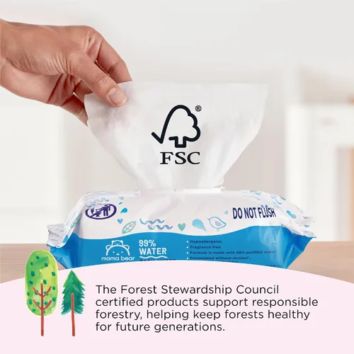 Vista 5 de Marca Amazon – Toallitas Mama Bear 99% de agua para bebé, hipoalergénicas, formuladas sin fragancia, 72