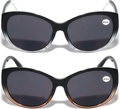 Vista 8 de 2 pares de lentes de sol de lectura bifocales para mujer Cateye Vintage Jackie Oval