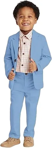 Vista 4 de Traje formal de 2 piezas para niños, ajustado, blazer y pantalones, traje de fiesta para niños, traje de boda sólido para niños, traje de cena