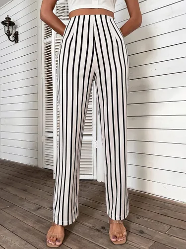 Vista 6 de SweatyRocks Pantalones largos de cintura alta elásticos a rayas verticales para mujer