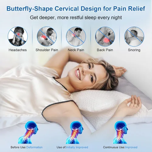 Vista 5 de Almohada cervical para el cuello para aliviar el dolor, almohada ergonómica para dormir de lado para apoyar el cuello, almohadas refrescantes