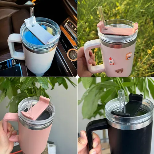 Vista 7 de Tapa de vaso de 40 onzas compatible con Stanley, a prueba de derrames, resistente a salpicaduras, apta para Stanley y más tazas de café, paquete