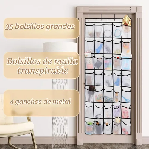 Vista 6 de GOMAJI Organizador de zapatos de 35 bolsillos para colocar sobre la puerta Blanco
