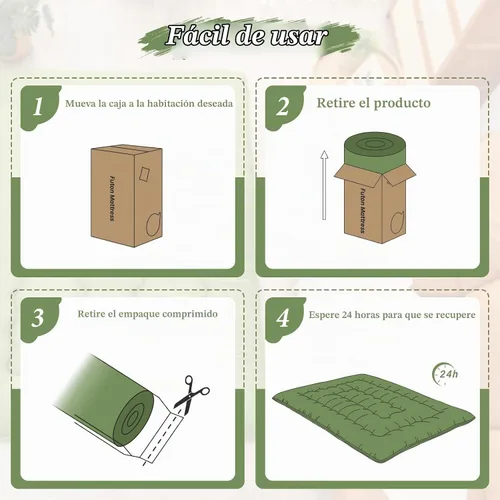 Vista 9 de DAICO Colchón japonés, colchón de futón enrollable de 4 pulgadas de grosor Verde