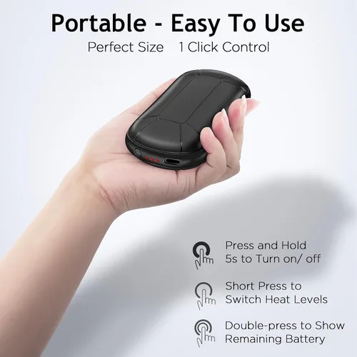 Vista 3 de Hand Warmers Rechargeable, Portable Electric Hand Warmer, Double-Sided Heating USB Pocket Heater Therapy Great for Raynauds, Hunting, Golf, Camping