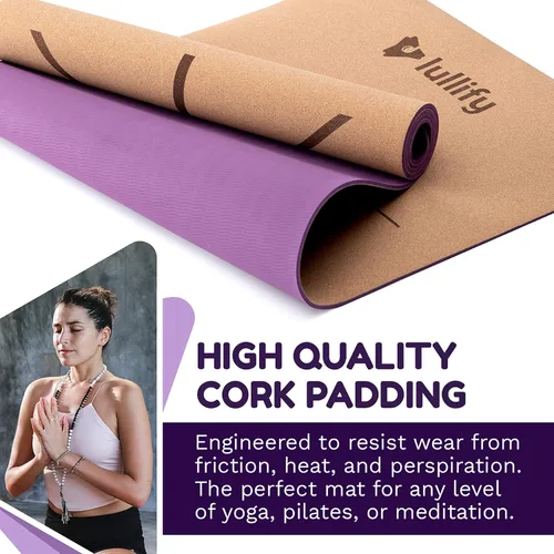 Vista 5 de Lullify Esterilla de yoga de corcho premium Antideslizante y construida para durar a través de clases de yoga caliente o ejercicio Biodegradable