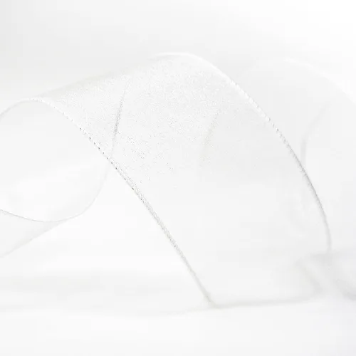 Vista 6 de Cinta de organza transparente con alambre de 2.5 pulgadas x 50 yardas, color blanco para silla de boda, lazo, ramo de flora, envoltura de regalos