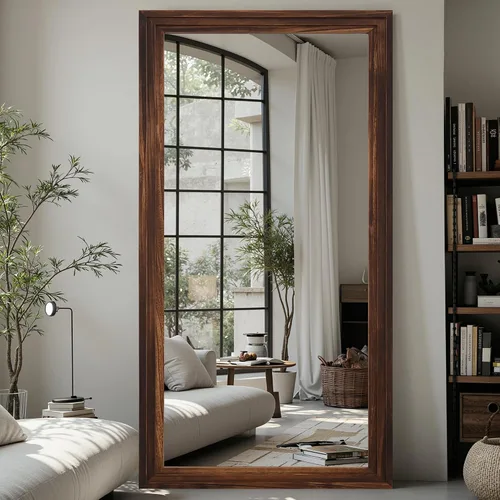 Vista 9 de Espejo de longitud completa, espejo de madera de 71" × 32" con soporte, espejo de piso de madera, espejos de pie de gran tamaño, espejos de pared