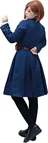 Vista 5 de C-ZOFEK Uniforme Nobara de cosplay de talla estadounidense con cinturón, bolsa, abrigo, falda, trajes de anime
