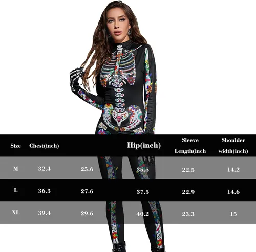 Vista 7 de 3D Skeleton Costume Adult Women, Skeleton Halloween for Costumes Women Dia De Los Muertos Costume Woman