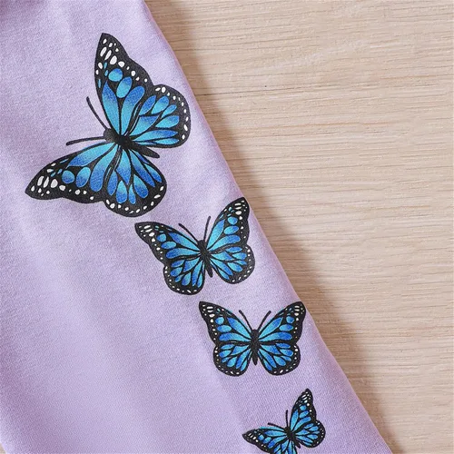 Vista 4 de TBUIALL Ropa para niñas pequeñas, conjunto de pantalones con capucha de manga larga con estampado de mariposas para 1 adolescente