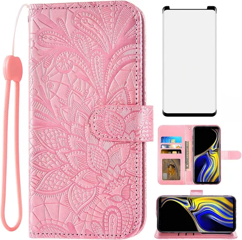 Vista 9 de Asuwish Funda de teléfono para Samsung Galaxy Note 9 con protector de pantalla de vidrio templado y cubierta de cartera de encaje, soporte