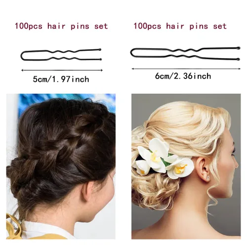 Vista 3 de 200 horquillas para el pelo en forma de U de 2.4 y 2 pulgadas, pasadores de pelo con caja de almacenamiento para mujeres y niñas y peluquería (negro)