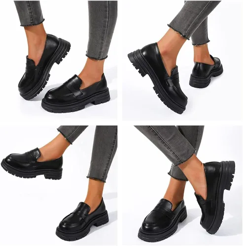 Vista 5 de LinnOaks Penny - Mocasines para mujer con puntera redonda, tacón grueso, zapatos Mary Janes, plataforma, zapatos Oxford, uniformes, zapatos de vestir